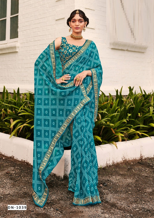 Bandhej Printed Georgette Saree in Blue