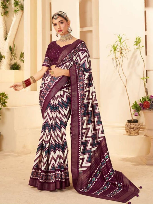 Velvet tusser Silk Brasso Saree in Purple