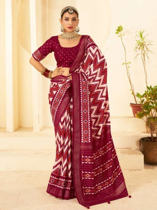 Velvet tusser Silk Brasso Saree in Maroon