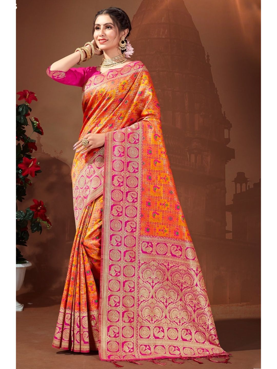 Weaving Silk Saree in Orange