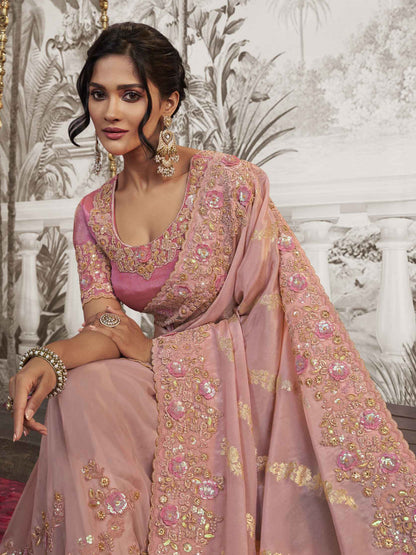 Embroidered Silk Traditional Partywear Saree In Pink Color-81742