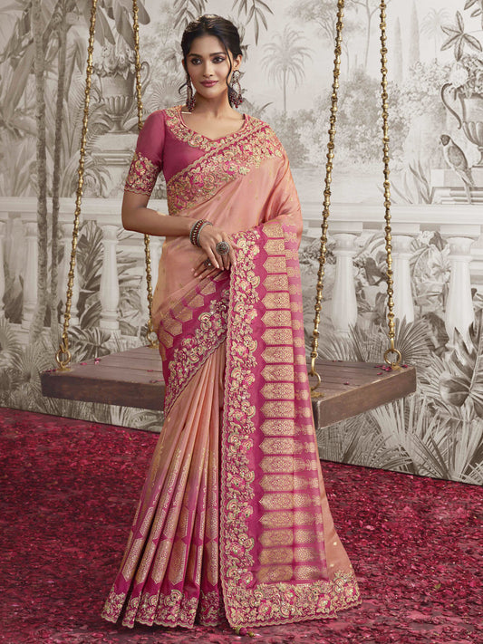 Embroidered Silk Traditional Partywear Saree In Pink Color-81743