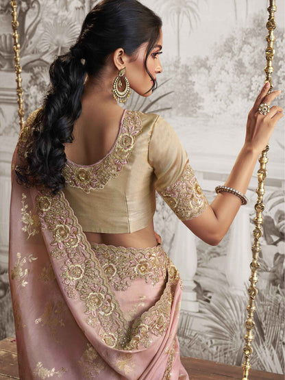 Embroidered Silk Traditional Partywear Saree In Pink Color-81745