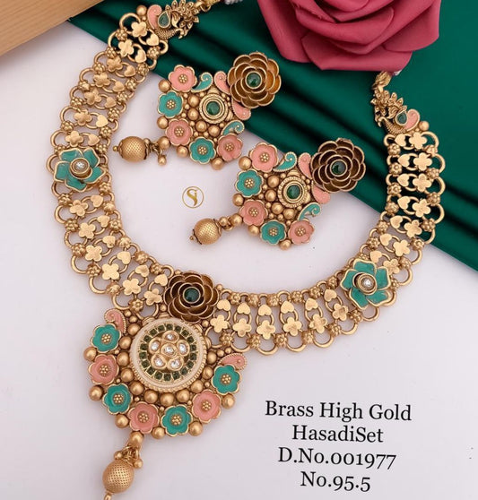 Antique Brass High Gold Combo Jewellery Set-81192