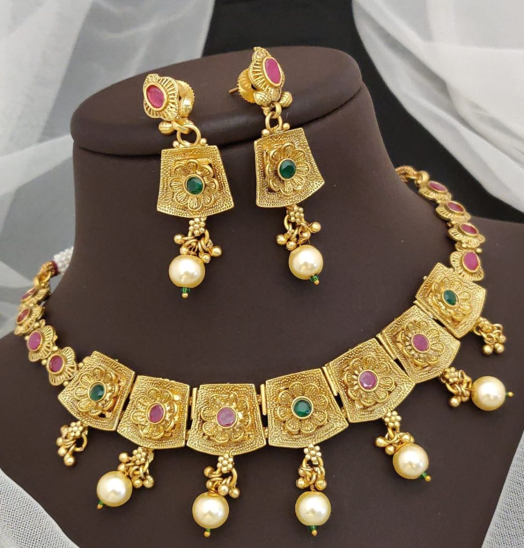 Antique Brass High Gold Combo Jewellery Set-81477