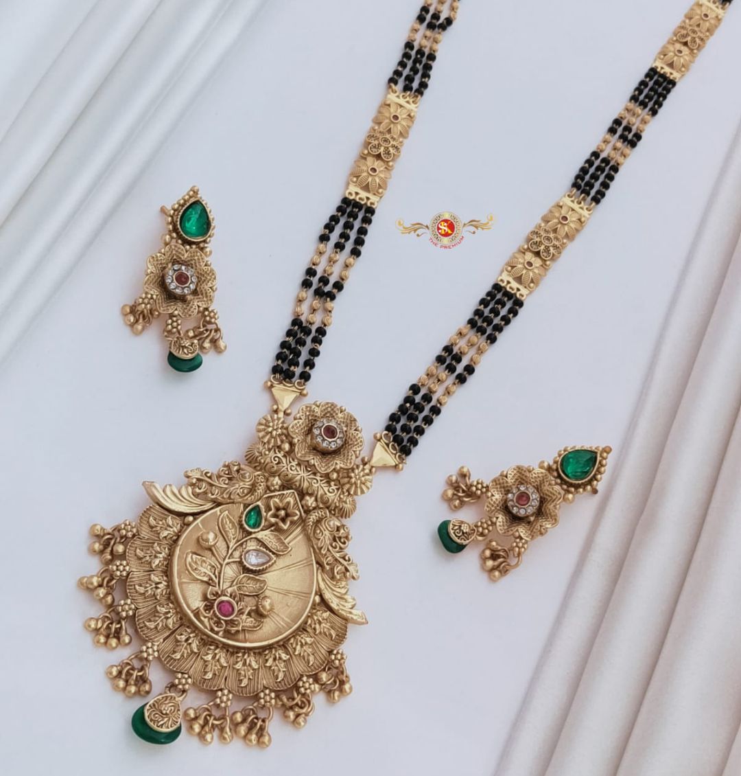 Antique Premium Quality Brass High Gold Long Rajwadi Mangalsutra Set in 28 Inches-301030