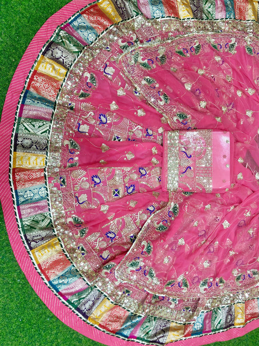 Georgette 4.5 Miter full Gher Premium quality Wedding Sangeet Rajputi Poshak In Pink color-91419