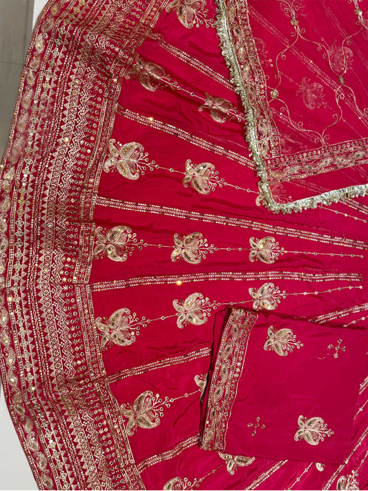 8 Meter Heavy Silk Crape Wedding Sangeet Rajputi Poshak with Jari Sequence Work-91321