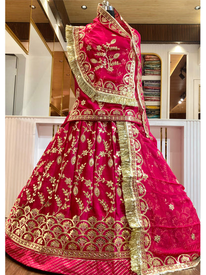 24 Kali Full Gher Bamber Satin Wedding Traditional Rajputi Poshak with Zari work In Pink color-81932