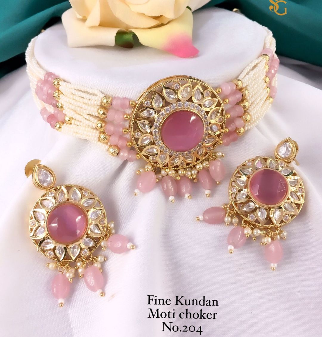 Women High Quality Moti Kundan Choker Jewellery Set-81431