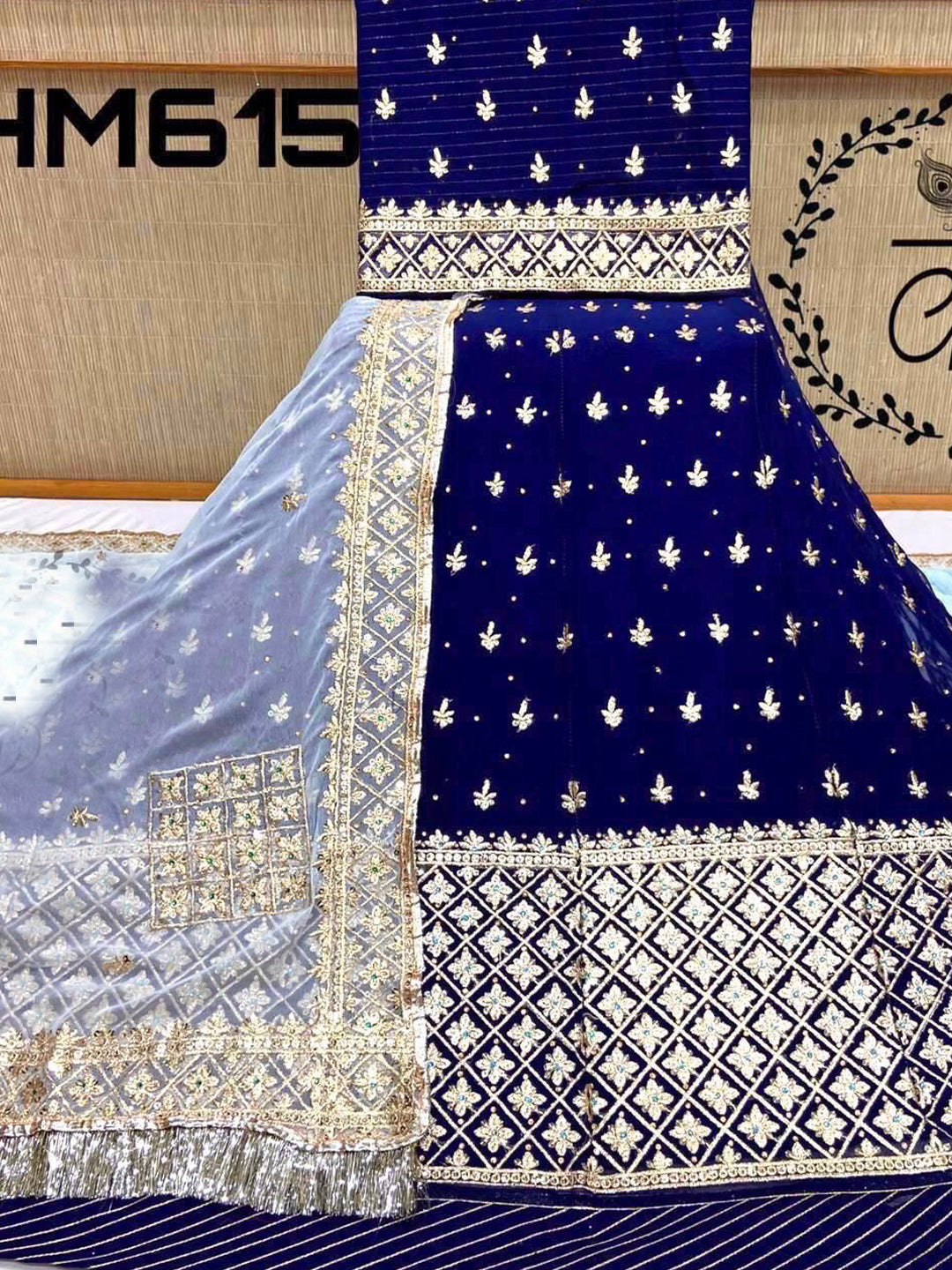 Zari Stone Touch Humrahi Pure Wedding Sangeet Rajputi Poshak In Blue Color-61151