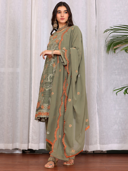 Resham Zari Georgette India Suit in Pink & Dupatta Set-750039