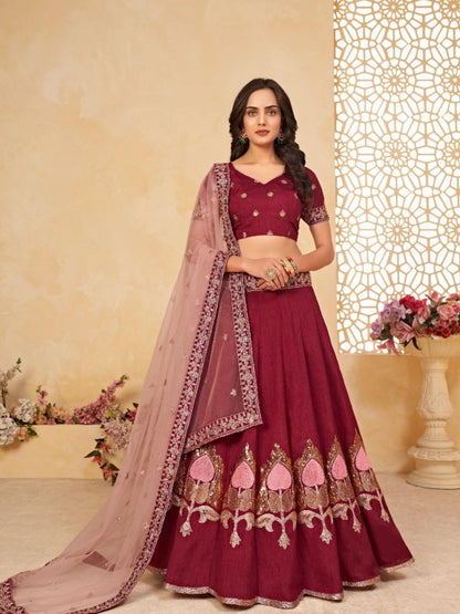 Embroidered Heavy Silk Lehenga in Purple