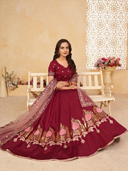 Embroidered Heavy Silk Lehenga in Purple