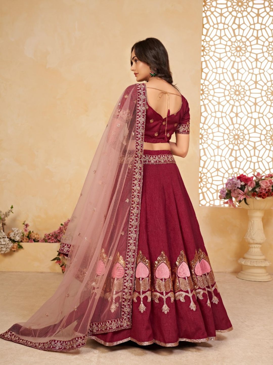 Embroidered Heavy Silk Lehenga in Purple