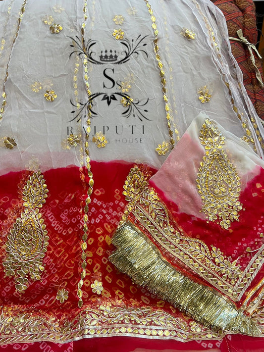 Thakurji Pure Fag Utsav Festival Gotta Patti Rajputi Poshak In Red and white-81929