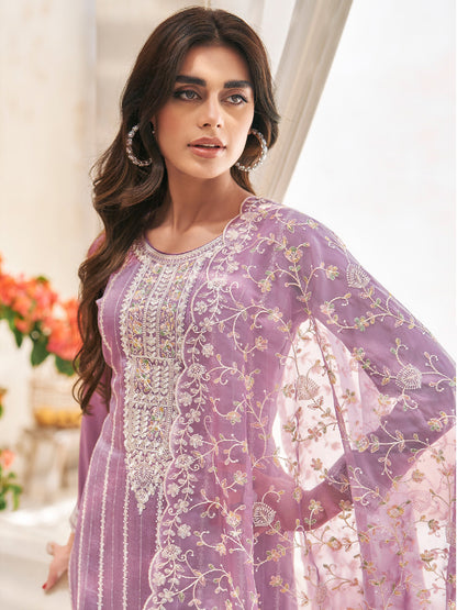 Embroidered Silk Salwar Kameez in Purple Color-81760