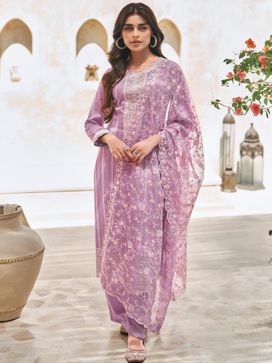 Embroidered Silk Salwar Kameez in Purple Color-81760