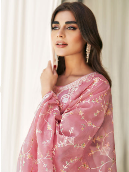 Embroidered Silk Salwar Kameez in Pink Color-81761