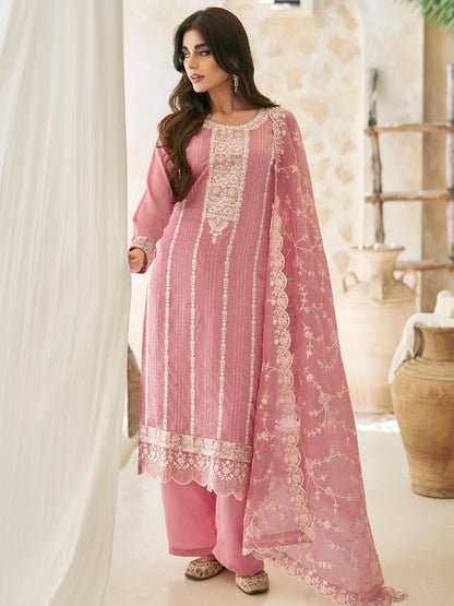 Embroidered Silk Salwar Kameez in Pink Color-81761