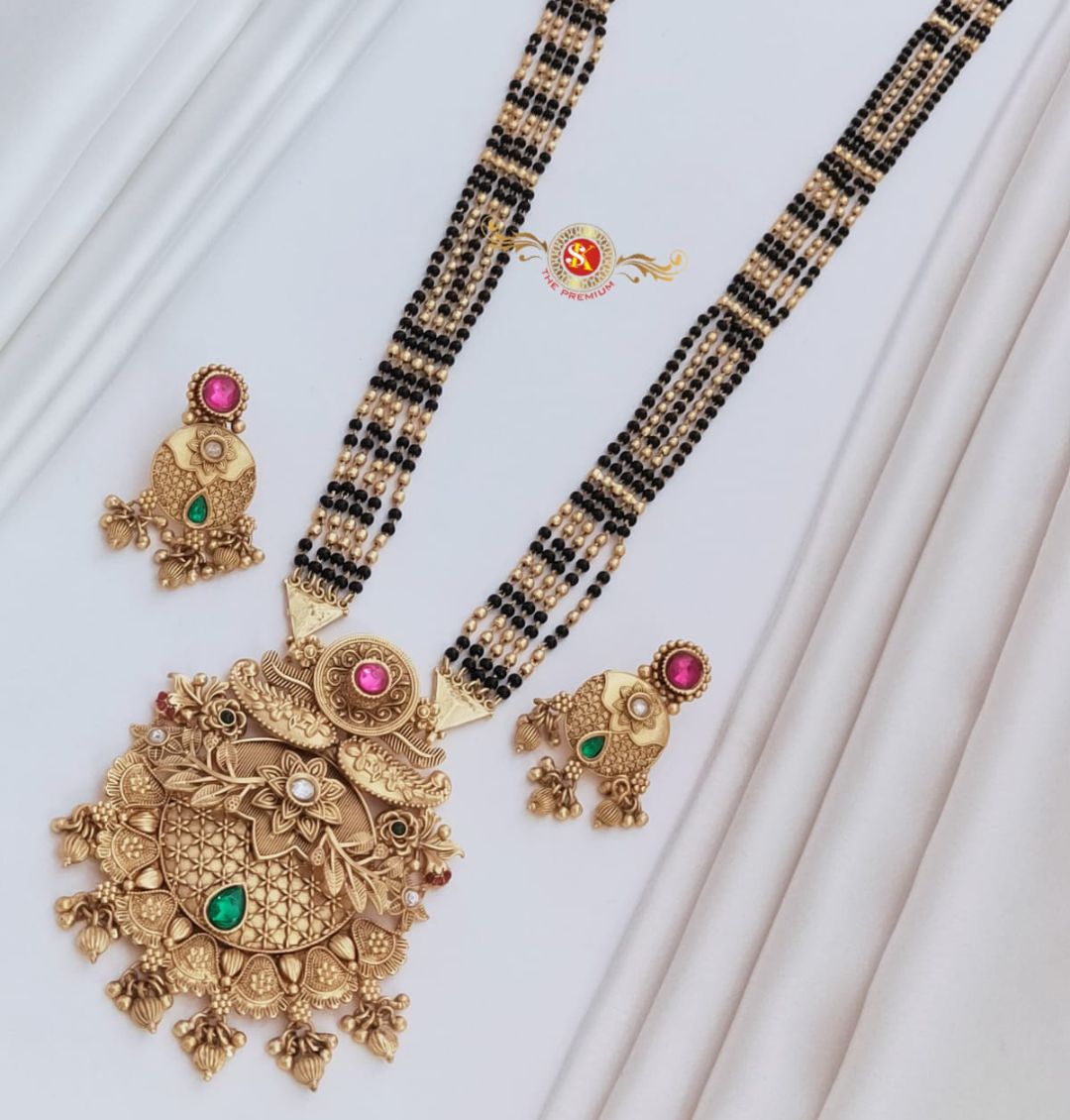 Antique Premium Quality Brass High Gold Long Rajwadi Mangalsutra Set in 36 Inches-301031