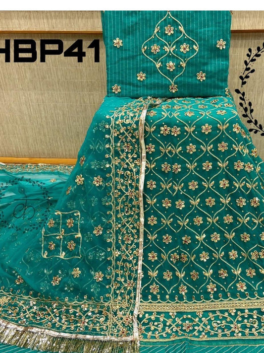 Stone Touch Half PureWedding Sangeet Rajputi Poshak In Blue Color-61054