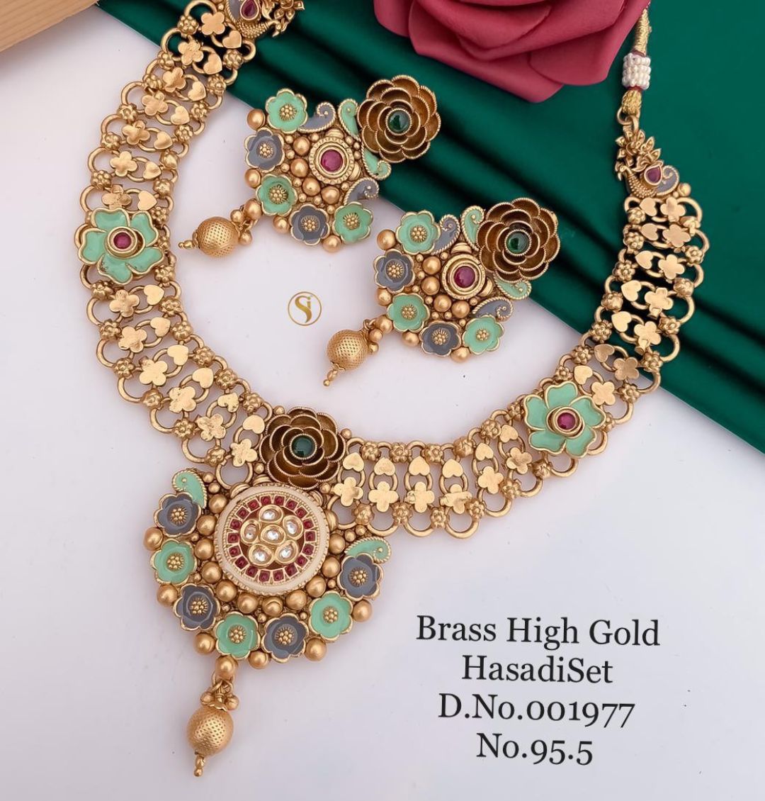 Antique Brass High Gold Combo Jewellery Set-81193