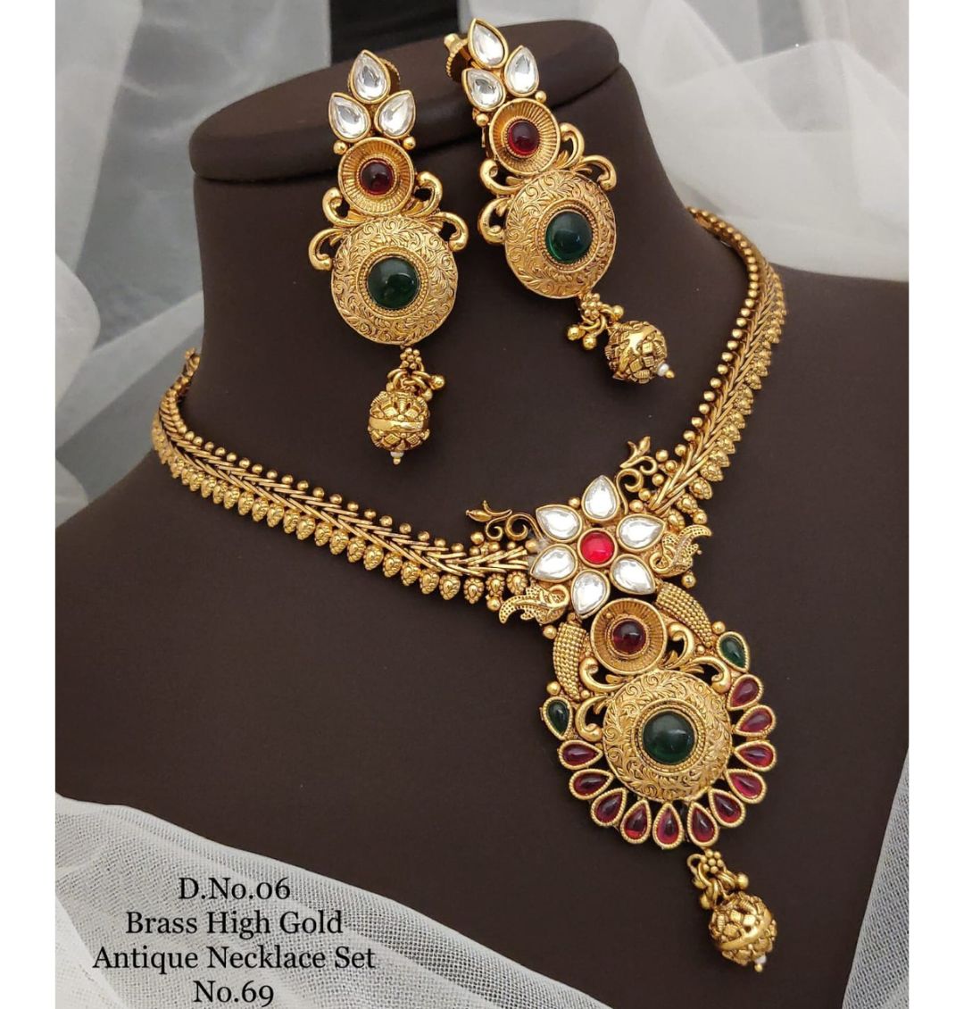 Antique Brass High Gold Combo Jewellery Set-81478