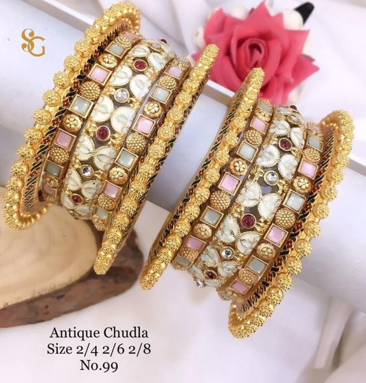 Antique Designer Premium Quality Brass High Gold Chudla/Bangles Set-81263