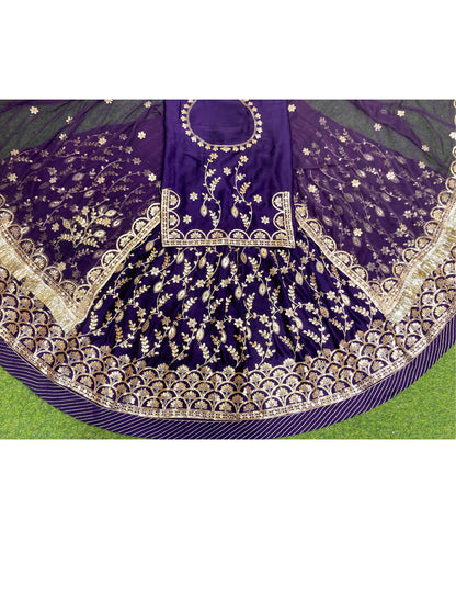 24 Kali Full Gher Bamber Satin Wedding Traditional Rajputi Poshak with Zari work In Blue color-81933