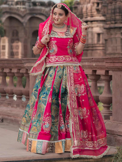 Georgette 6 Meter Flare Premium quality Bridal Rajputi Poshak In Pink color-91617