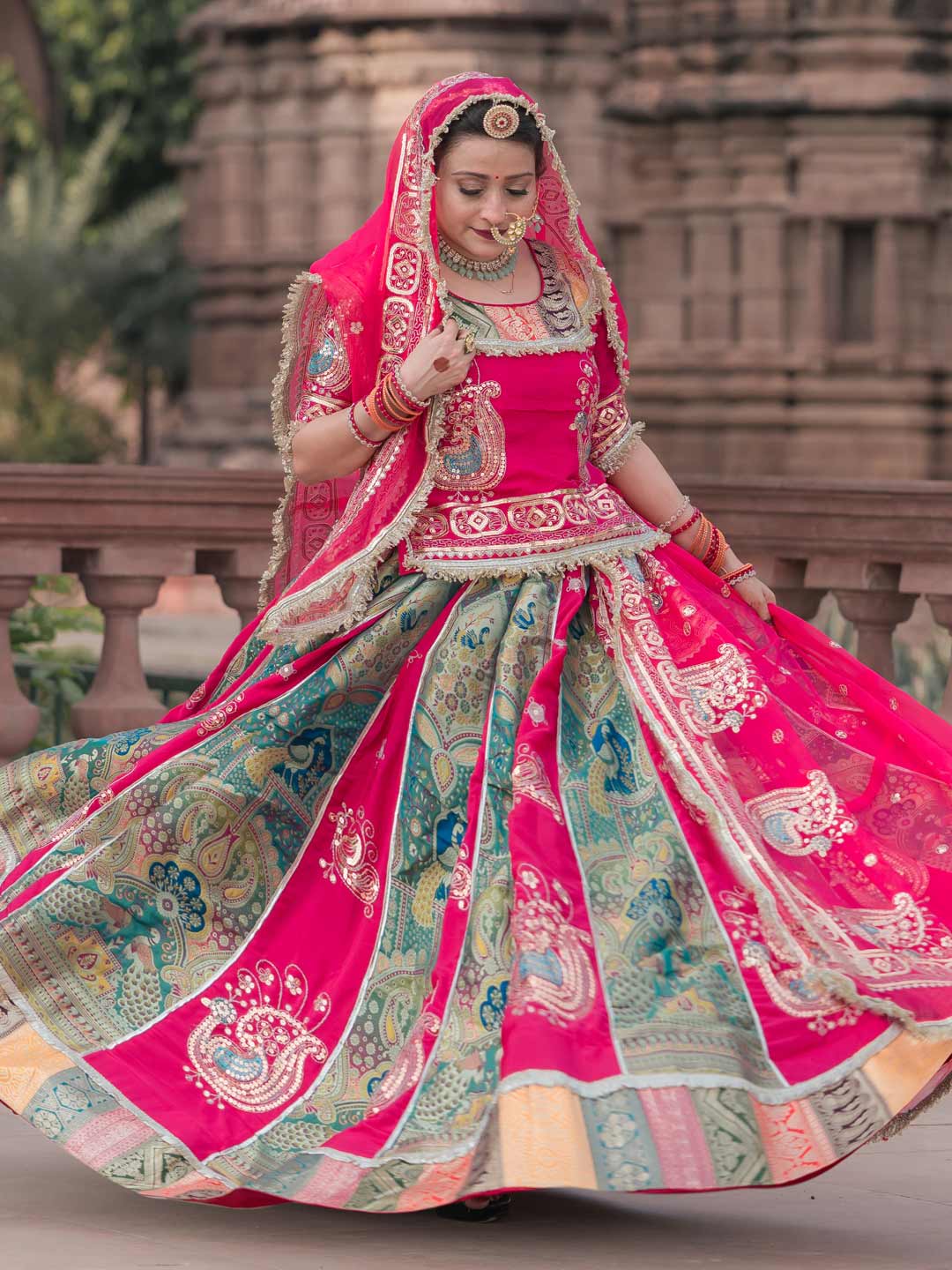 Georgette 6 Meter Flare Premium quality Bridal Rajputi Poshak In Pink color-91617