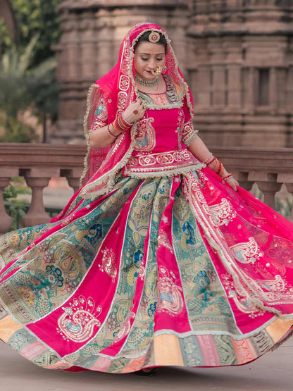 Georgette 6 Meter Flare Premium quality Bridal Rajputi Poshak In Pink color-91617
