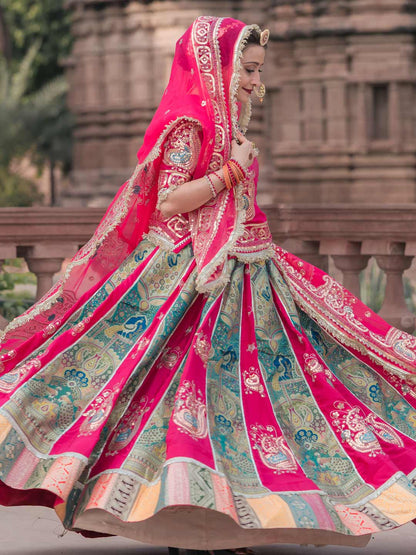 Georgette 6 Meter Flare Premium quality Bridal Rajputi Poshak In Pink color-91617