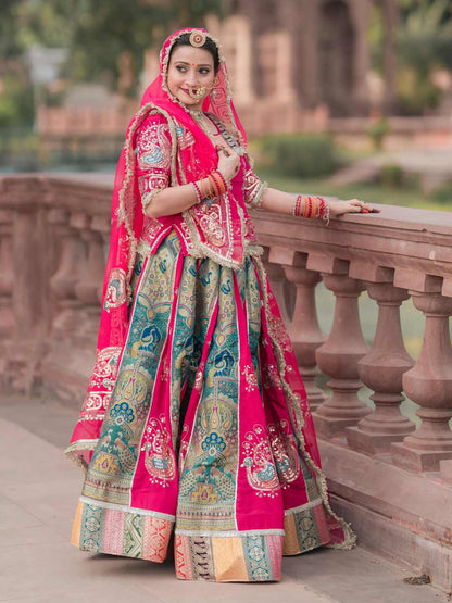 Georgette 6 Meter Flare Premium quality Bridal Rajputi Poshak In Pink color-91617