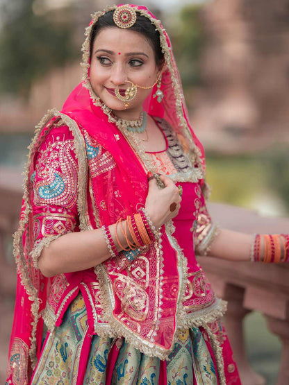 Georgette 6 Meter Flare Premium quality Bridal Rajputi Poshak In Pink color-91617