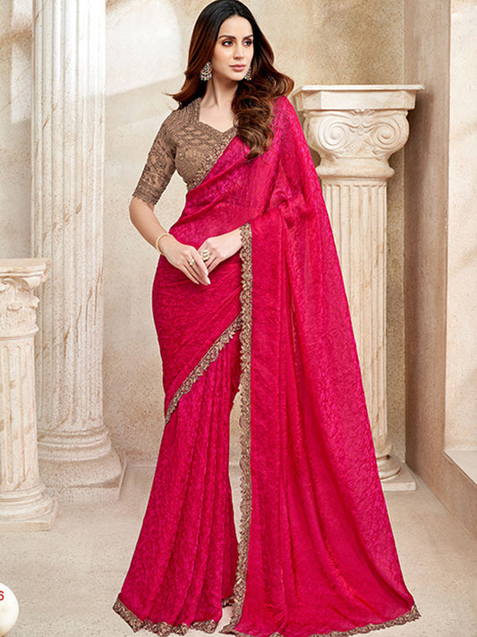 Fendi Digital Wedding Partywear Saree in Red color-41056