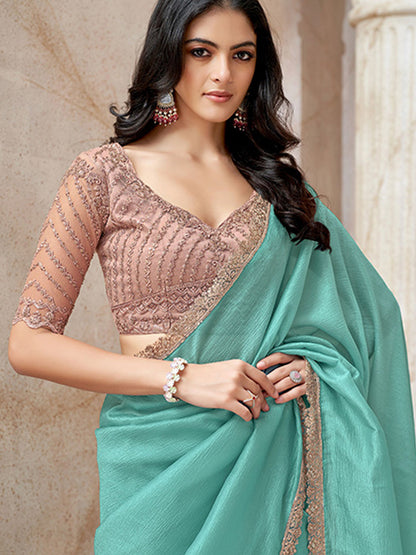 Natural Crush Wedding Partywear Saree in Black color-41062