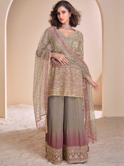 Georgette Festive Readymade Salwar Kameez in Grey with Zari work-750046