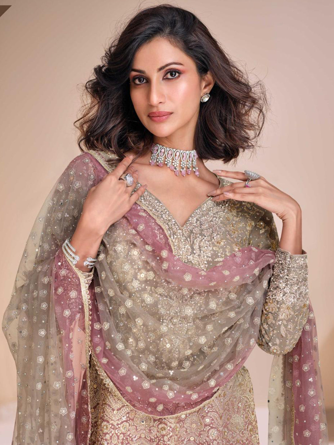 Georgette Festive Readymade Salwar Kameez in Grey with Zari work-750046