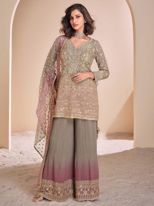 Georgette Festive Readymade Salwar Kameez in Grey with Zari work-750046