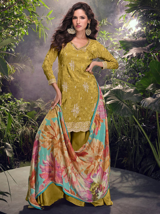 Simar Festive Readymade Salwar Kameez in Green with Zari work-750052