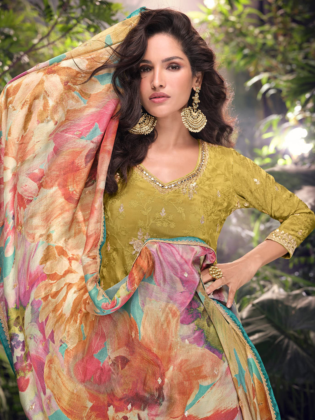 Simar Festive Readymade Salwar Kameez in Green with Zari work-750052
