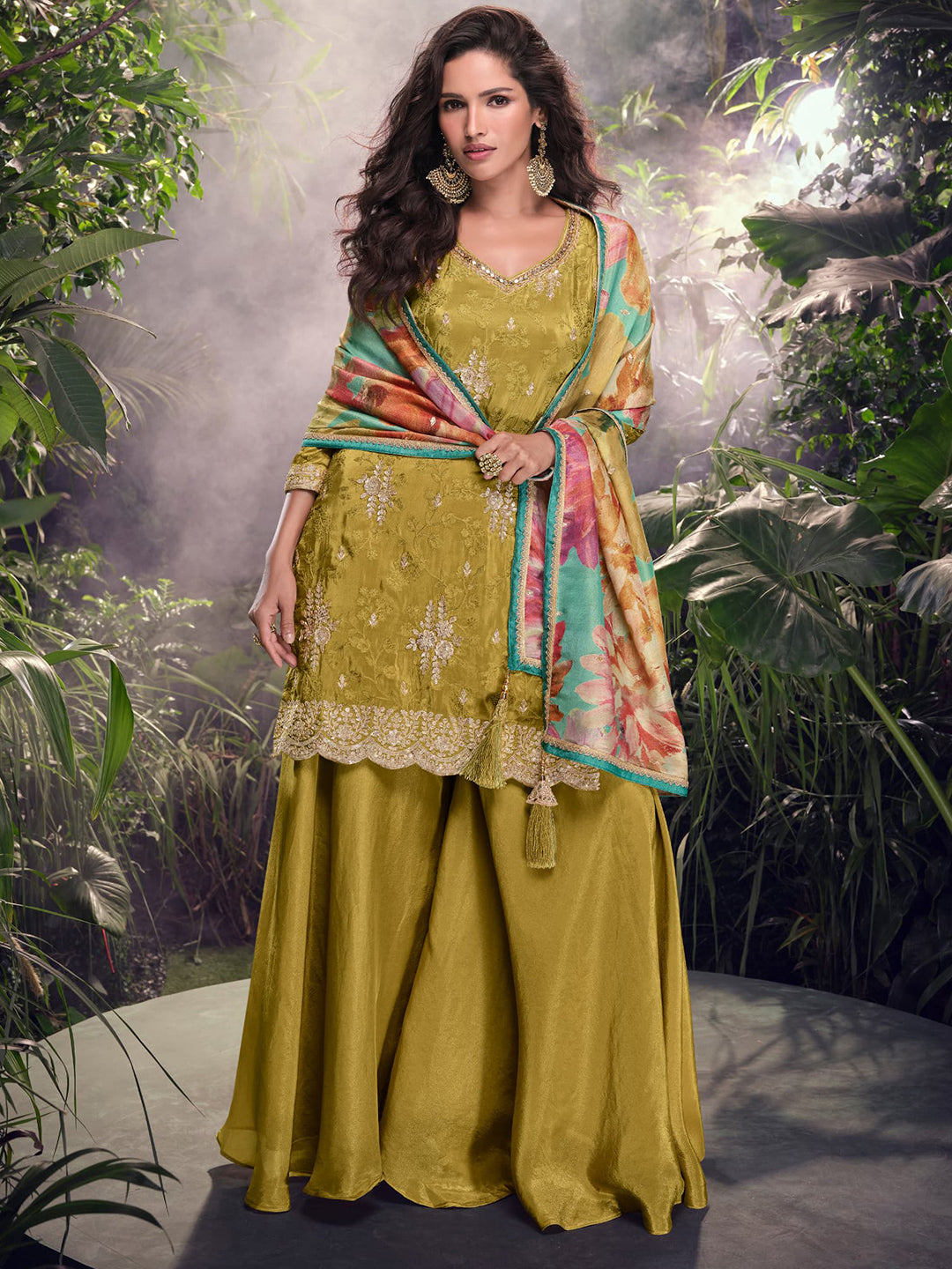 Simar Festive Readymade Salwar Kameez in Green with Zari work-750052