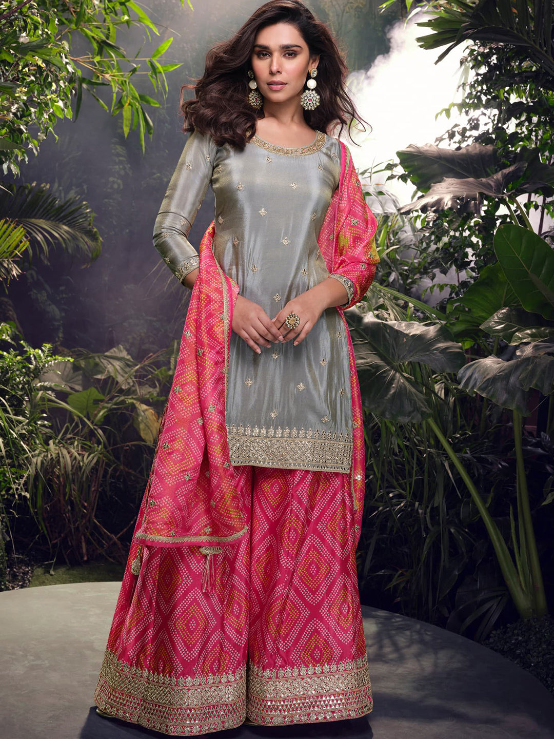 Simar Festive Readymade Salwar Kameez in Grey with Zari work-750053