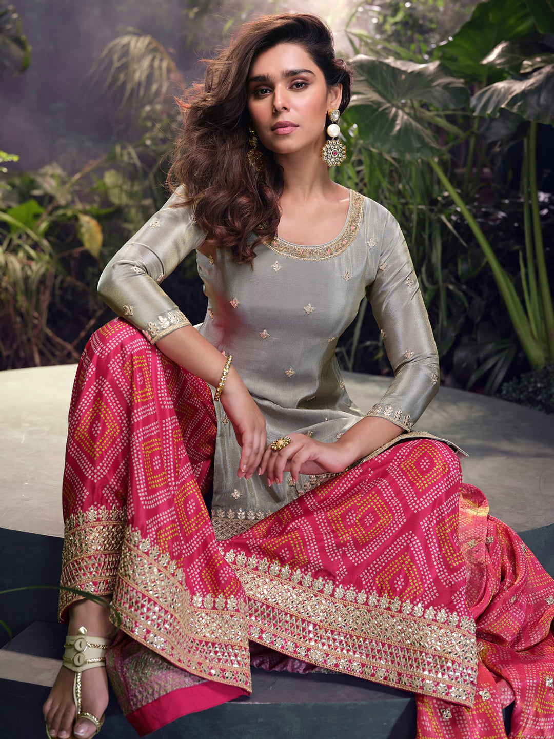 Simar Festive Readymade Salwar Kameez in Grey with Zari work-750053
