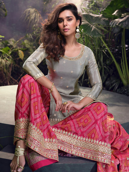 Simar Festive Readymade Salwar Kameez in Grey with Zari work-750053