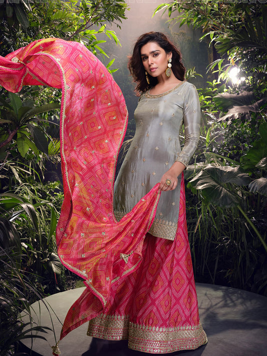 Simar Festive Readymade Salwar Kameez in Grey with Zari work-750053