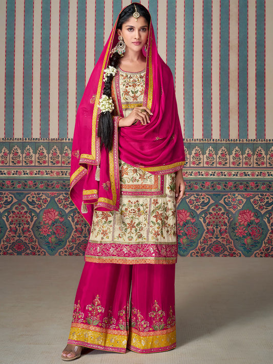 Simar & Muslin Jacquard Silk Festive Readymade Salwar Kameez in Pink with Zari work-750050