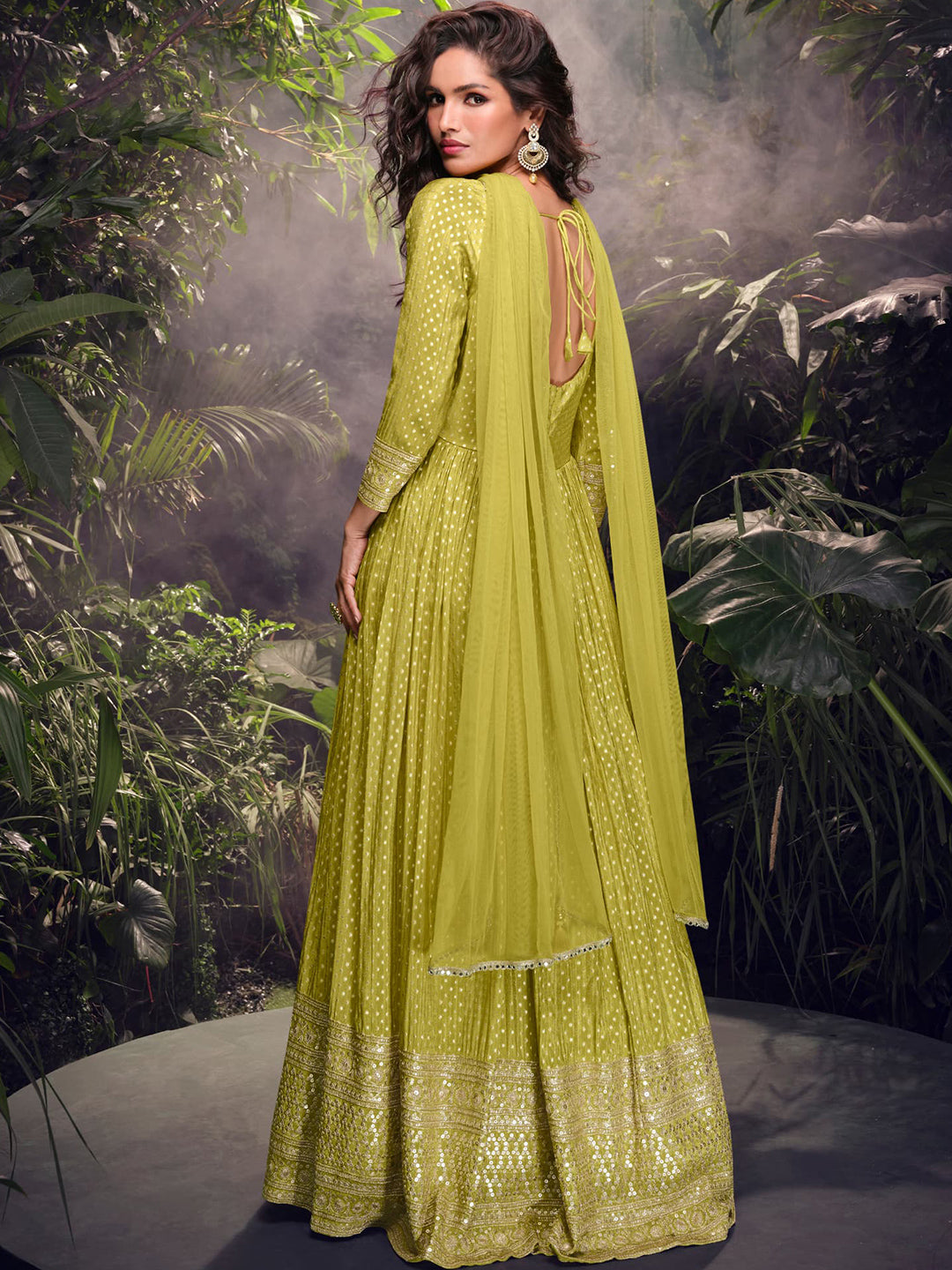 Simar Jacquard Festive Readymade Gown in Beig with Zari work-750057